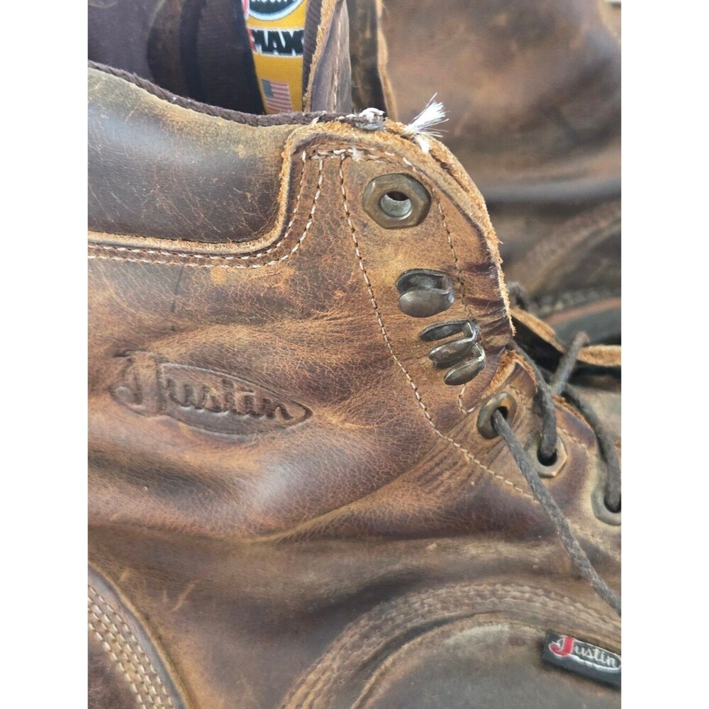 Justin J-Max Work Boots Men’s 440 Tan Gaucho, 8″ tall Made in the USA 12EE - Picture 6 of 16